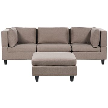 Modular Sofa With Ottoman Brown Fabric Upholstered 3 Seater With Ottoman Cushioned Backrest Modern Living Room Couch Beliani