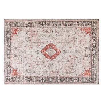 Area Rug Red And Beige Cotton Polyester 160 X 230 Cm Oriental Pattern Distressed Vintage Home Decor Beliani