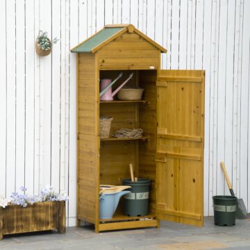 Outsunny Wooden Garden Storage Shed Utility Gardener Cabinet W/ 3 Shelves And 2 Door, 191.5cm X 79cm X 49cm, Natural Wood Effect