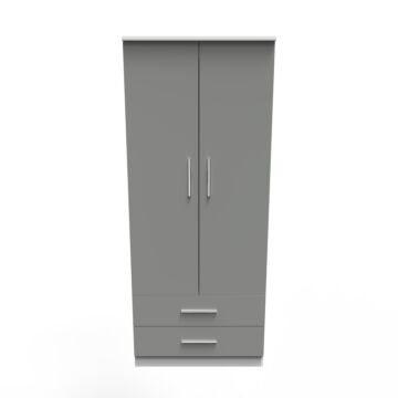 Contrast Double 2 Drawer Wardrobe In Dusk Grey & White