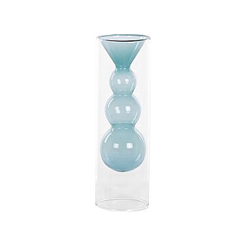 Flower Vase Turquoise Transparent Glass 26 Cm Double Walled Decorative Irregular Bud Shape Tabletop Home Decoration Modern Design Beliani