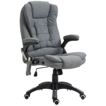 Vinsetto Massage Recliner Chair Heated Office Chair With Six Massage Points Linen-feel Fabric 360° Swivel Wheels Grey