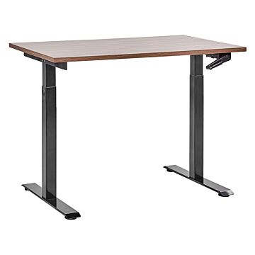 Manually Adjustable Desk Dark Wood Tabletop Black Steel Frame 120 X 72 Cm Sit And Stand Square Feet Modern Design Office Beliani