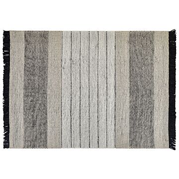 Rug Beige And Black Wool Cotton 160 X 230 Cm Hand Woven Flat Weave With Tassels Beliani