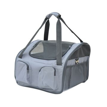 Pawhut Pet Carrier Portable Cat Carrier Folding Dog Bag With Mesh Windows, 41 X 34 X 30 Cm, Grey