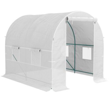 Outsunny Reinforced Walk In Polytunnel Greenhouse With Roll Up Zipped Door Windows, Galvanised Steel Frame, 2 X 2.5m