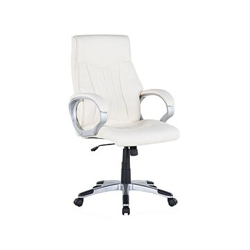 Executive Pu Leather Chair White Height Adjustable Beliani