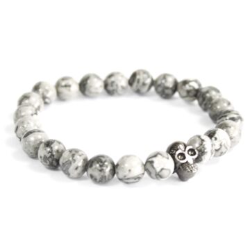 Pewter Skull / Grey Agate - Gemstone Bracelet