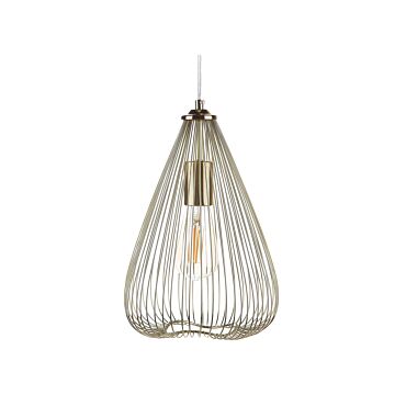 Hanging Light Pendant Lamp Gold Wire Geometric Cage Shade Metal Industrial Design Beliani
