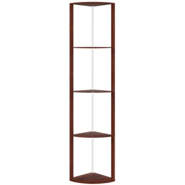 Homcom Rgb Led Floor Lamp With Shelves, 5-tier Dimmable Standing Lamp With Adjustable Brightness And Remote Control, Modern Corner Display Shelf Unit For Living Room Bedroom Office, Brown