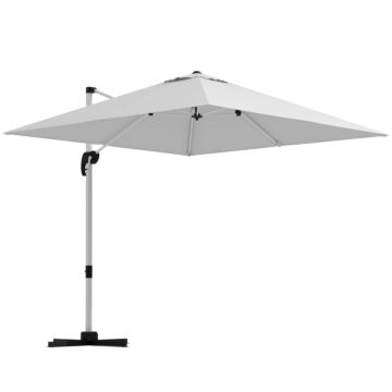 Outsunny 3 X 3(m) Square Cantilever Parasol With Cross Base, Crank Handle, Tilt, 360° Rotation And Aluminium Frame, White