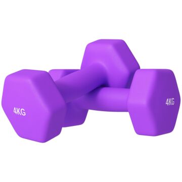 Sportnow 2 X 4kg Hexagonal Dumbbells Weights Set With Non-slip Grip For Home Gym Workout, Purple