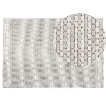 Rug Grey Wool And Polyester 140 X 200 Cm Hand Tufted Classic Design Beliani