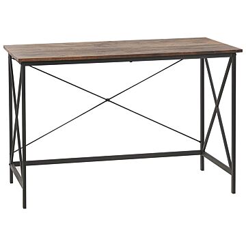 Home Office Desk Dark Wood With Black Mdf Top Metal Legs 115 X 60 Cm Industrial Beliani