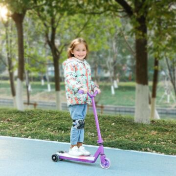 Aiyaplay Electric Scooter For Kids Ages 4-7, With Auxiliary Rear Wheels, Flashing Led Light And Electric Brake, Kids Electric Scooter For Boys Girls, 6 Km/h & 8 Km, Purple