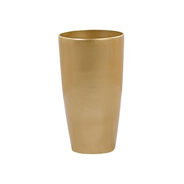 Indoor Outdoor Plant Flower Pot Gold Stone Mixture High Gloss Round Tall 32 Cm Modern Design Beliani
