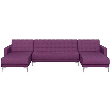 Corner Sofa Bed Purple Tufted Fabric Modern U-shaped Modular 5 Seater With Chaise Lounges Beliani