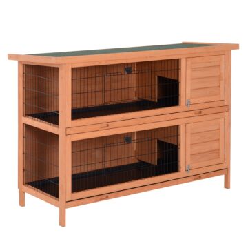 Pawhut Double Decker Rabbit Hutch 4ft Guinea Pig Cage With No Leak Trays For Outdoor, Orange