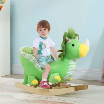 Aiyaplay Dinosaur Design Rocking Horse With Animal Sound, Safety Belt, Wooden Base, For Toddlers 18-36 Months