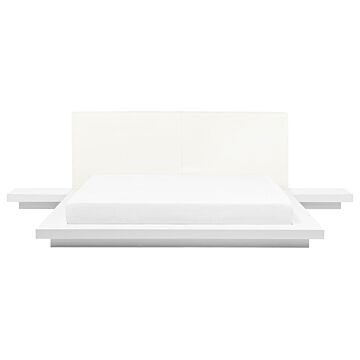 Japan Bed Frame White Eu King Size 5ft3 Wood Veneer Low Profile Bedroom Beliani