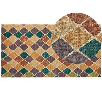 Area Rug Mulitcolour Wool 80 X 150 Cm Flat Weave Hand Tufted Geometric Pattern Beliani