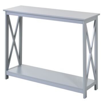 Homcom Console Table Hallway Desk W/storage Shelf, X Design For Living Room Entryway, Grey