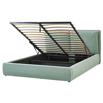 Eu King Size Ottoman Bed Green Velvet 5ft3 Upholstered Frame Cushion Back Storage Cosy Bedroom Modern Beliani