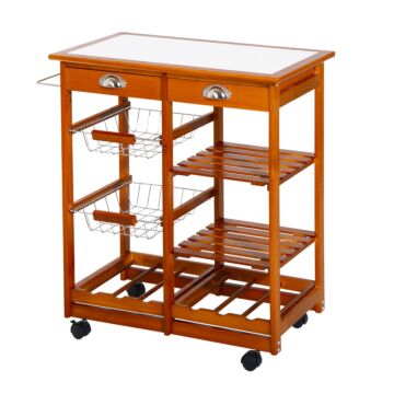 Homcom Wooden Kitchen Trolley Cart Drawers, 3 Shelves