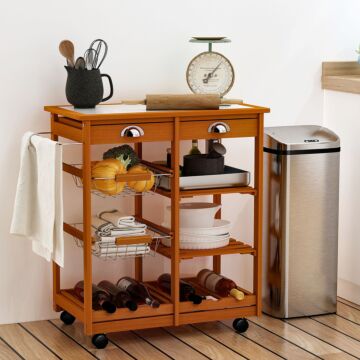 Homcom Wooden Kitchen Trolley Cart Drawers, 3 Shelves