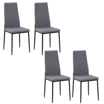 Homcom High Back Dining Chairs Modern Upholstered Linen-touch Fabric Accent Chairs With Metal Legs For Kitchen, Set Of 4, Grey