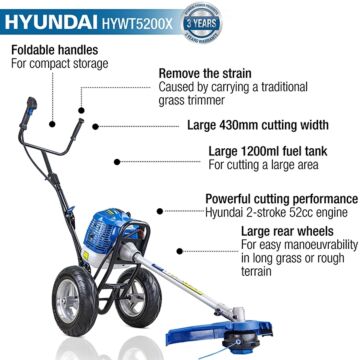 Hyundai 52cc Petrol Wheeled Grass Trimmer | Hywt5200x