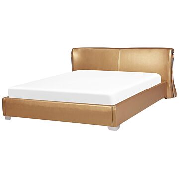 Eu Super King Size Water Bed 6ft Gold Leather With Accessories Contemporary Beliani