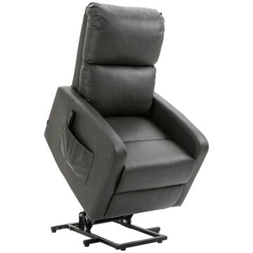 Homcom Riser And Recliner Chairs For The Elderly, Pu Leather Upholstered Lift Chair For Living Room With Remote Control, Side Pockets, Charcoal Grey