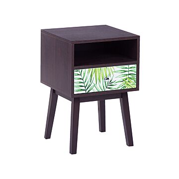 Bedside Table Nightstand Dark Wood With Floral Pattern 1 Drawer Manufactured Wood Modern Design Beliani