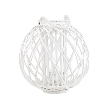Lantern White Willow Wood And Glass 41 Cm Round Indoor Outdoor Scandinavian Beliani