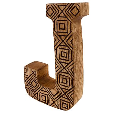 Hand Carved Wooden Geometric Letter J