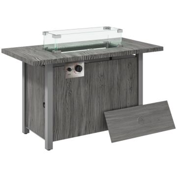 Outsunny 50,000 Btu Gas Fire Pit Table With Cover And Glass Screen - Dark Grey