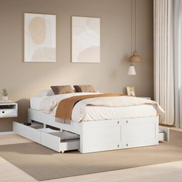 Vidaxl Bed Frame Without Mattress With Drawers White 120x190 Cm Small Double Solid Wood Pine