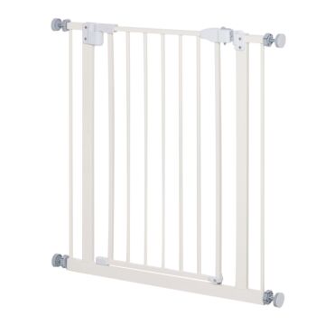 Pawhut Pet Metal Safety Gate Pressure Fitted Stair Barrier For Dog Expandable Fence With Auto-close Door Double Locking System 74cm To 84 Cm White