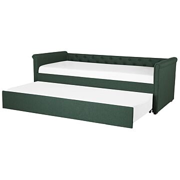 Trundle Bed Green Fabric Upholstery Eu Single Size Guest Underbed Buttoned Beliani