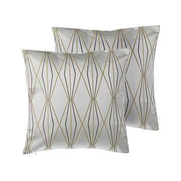 Set Of 2 Decorative Cushions Grey Jacquard Diamond Pattern Geometric 45 X 45 Cm Modern Minimalist Decor Accessories Beliani