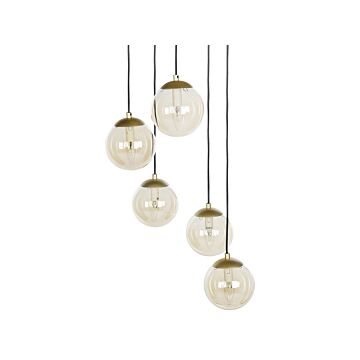Pendant Lamp Gold Smoked Glass Transparent Shades Metal Steel 5 Light Black Base Modern Design Home Accessories Living Room Beliani