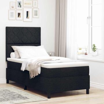 Vidaxl Box Spring Bed With Mattress & Led Black 90x190 Cm Fabric