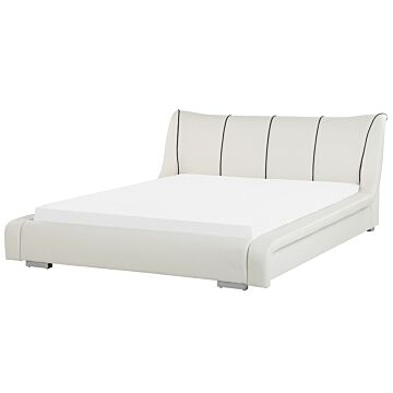 Bed Frame White Leather Eu Super King Size 6ft Slatted Base Upholstered Headboard Modern Beliani