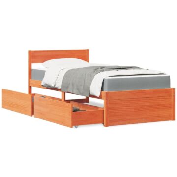 Vidaxl Bed With Drawers And Mattress Wax Brown 90x200 Cm Solid Wood Pine