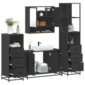 Vidaxl 4 Piece Bathroom Furniture Set Black Engineered Wood