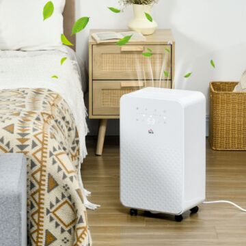 Homcom 2000ml Portable Dehumidifier With Air Purifier, 24h Timer, 5 Modes, 10l/day, For Home Laundry, White