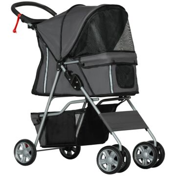 Pawhut Foldable Pet Stroller For Small And Miniature Dog, Dark Grey