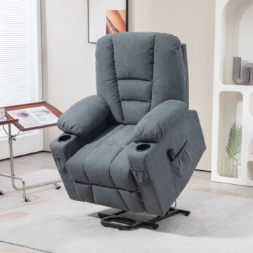 Homcom Oversized Riser And Recliner Chairs For The Elderly, Fabric Upholstered Lift Chair For Living Room With Remote Control, Side Pockets, Cup Holder, Grey