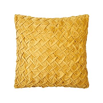 Decorative Cushion Yellow Velvet 45 X 45 Cm Modern Traditional Living Room Bedroom Pillow Beliani